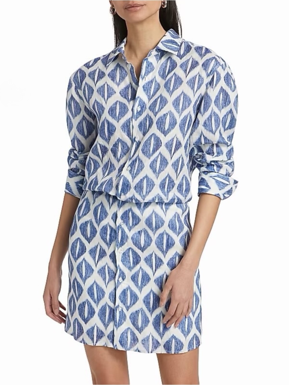 If Only Studio Women’s Ikat-Inspired Printed Linen Mini Shirtdress Size 6 NEW